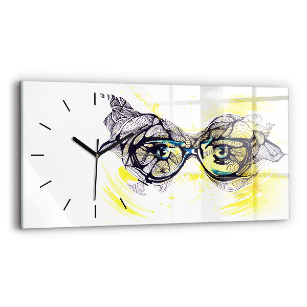 Horizontal wall clock Eyes glasses