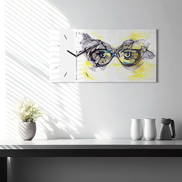 Horizontal wall clock Eyes glasses