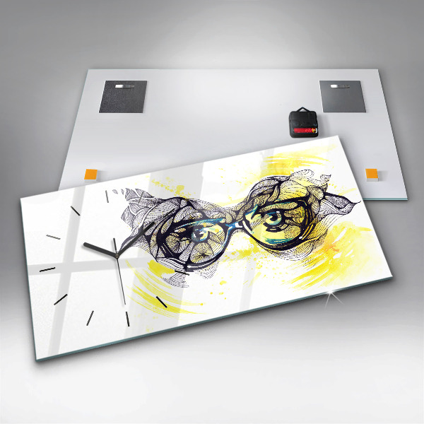 Horizontal wall clock Eyes glasses