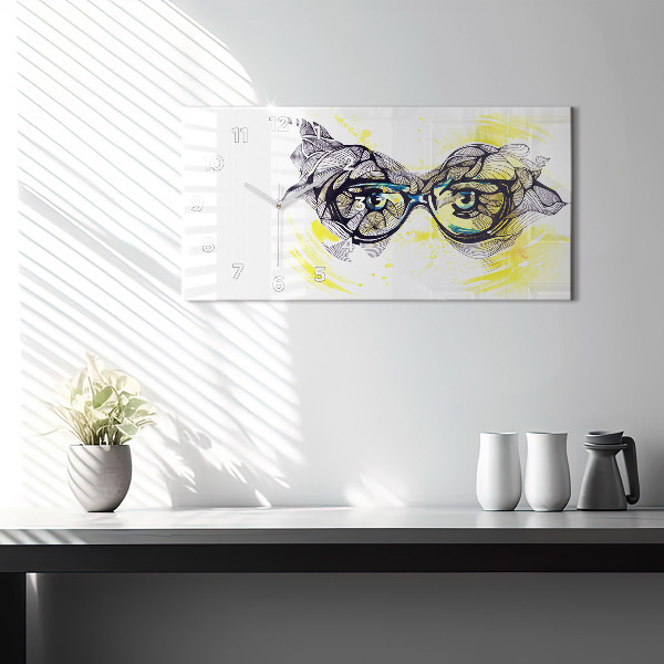 Horizontal wall clock Eyes glasses