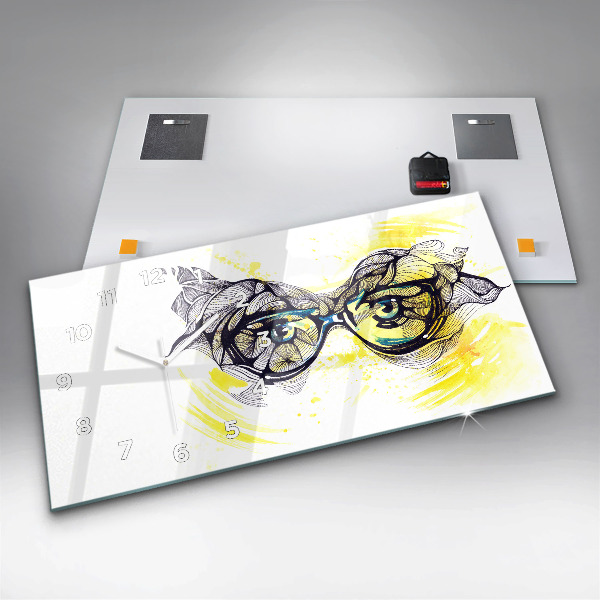 Horizontal wall clock Eyes glasses