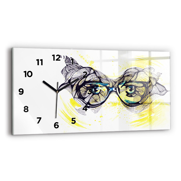 Horizontal wall clock Eyes glasses