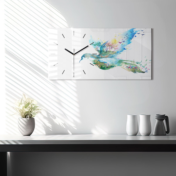 Horizontal wall clock Abstraction of bird and spring