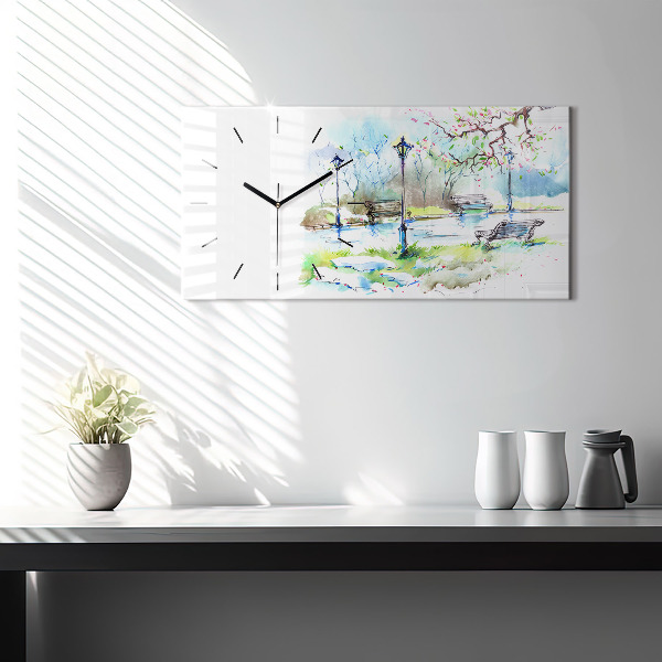 Horizontal wall clock Picturesque spring