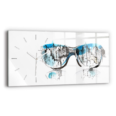 Horizontal wall clock City in glasses