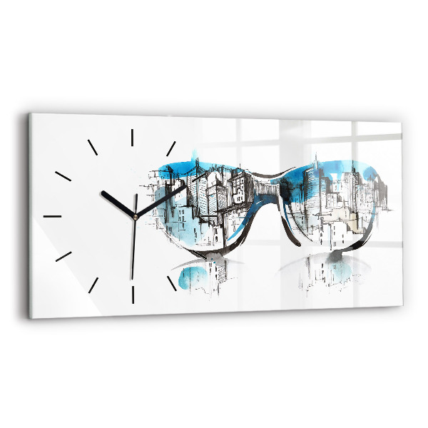 Horizontal wall clock City in glasses