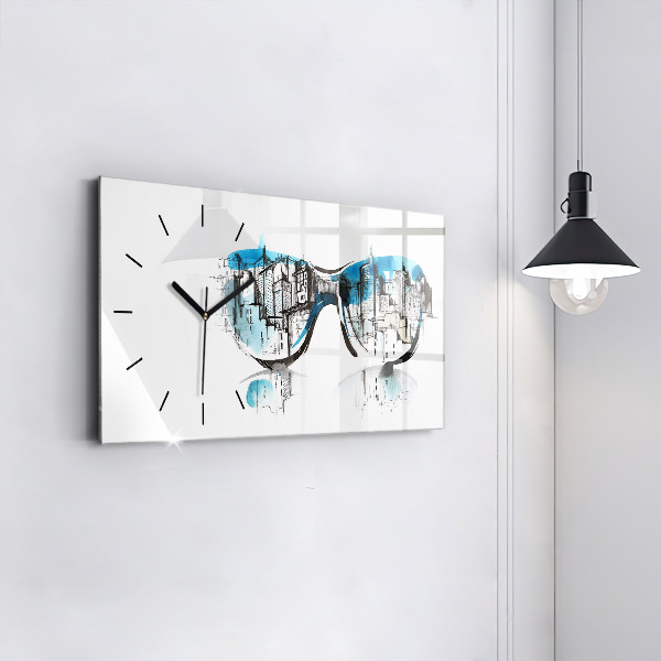 Horizontal wall clock City in glasses