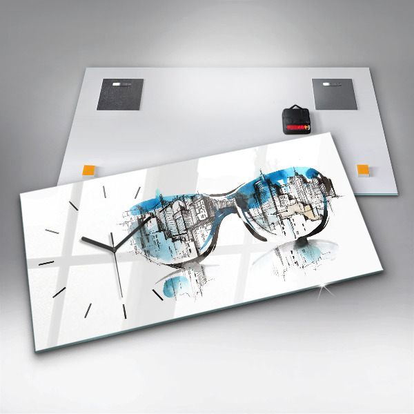 Horizontal wall clock City in glasses
