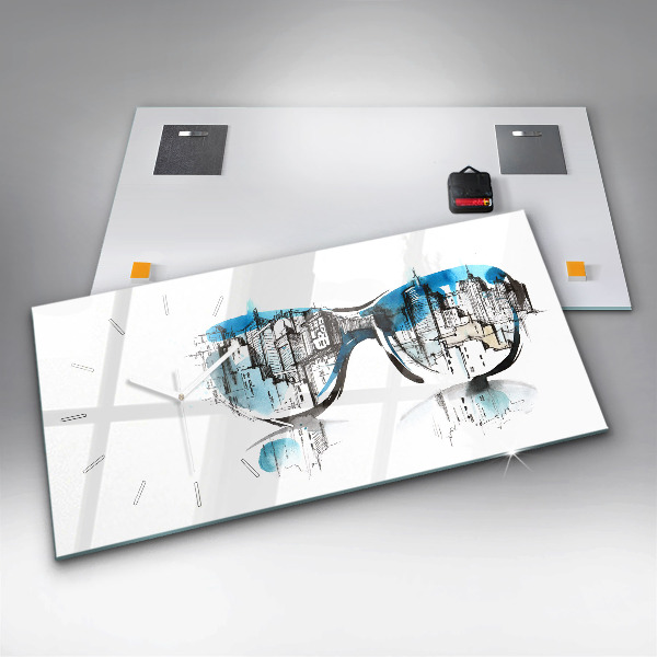 Horizontal wall clock City in glasses