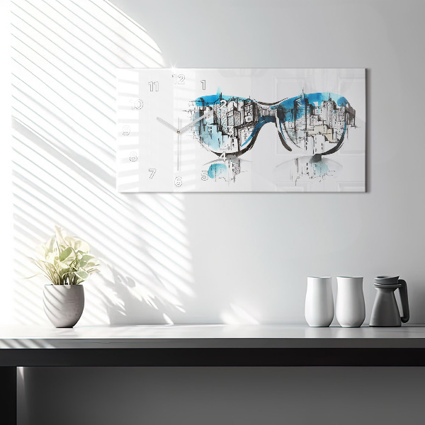 Horizontal wall clock City in glasses