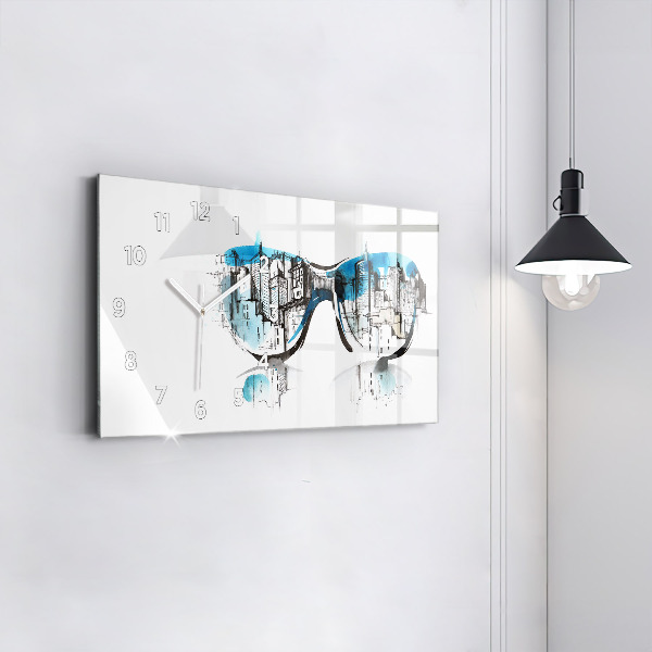 Horizontal wall clock City in glasses