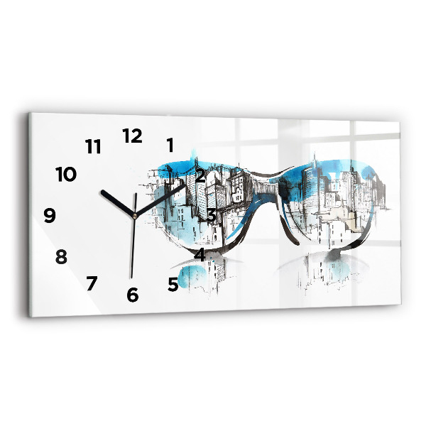 Horizontal wall clock City in glasses