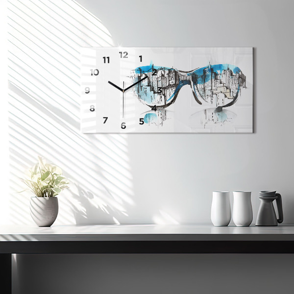 Horizontal wall clock City in glasses