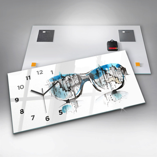 Horizontal wall clock City in glasses