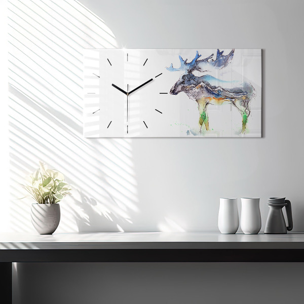 Horizontal wall clock Moose and Mountain Landscape