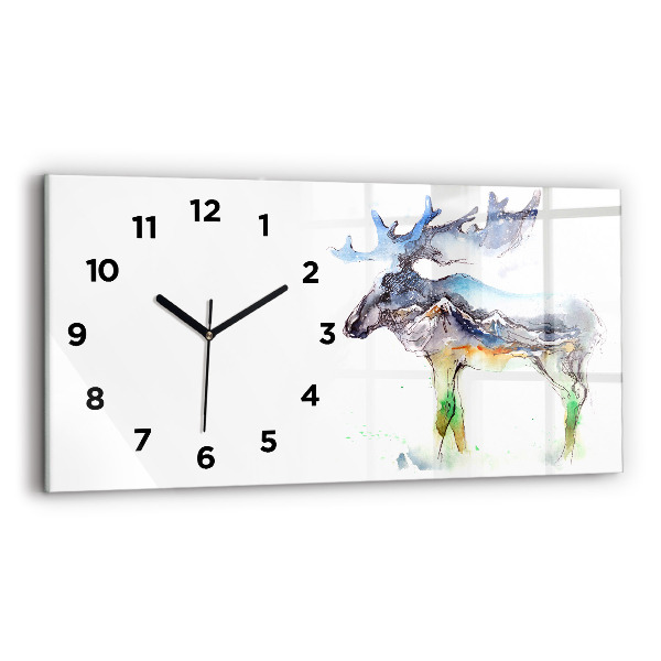 Horizontal wall clock Moose and Mountain Landscape