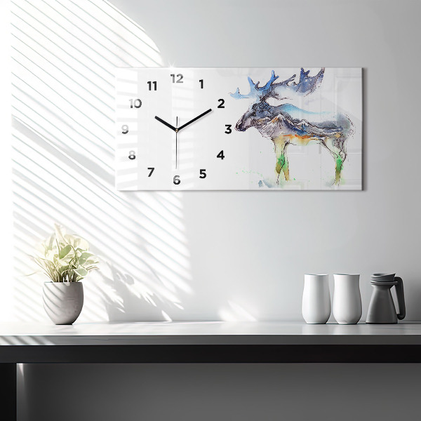 Horizontal wall clock Moose and Mountain Landscape