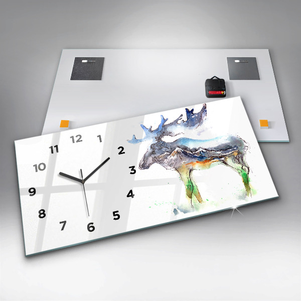 Horizontal wall clock Moose and Mountain Landscape