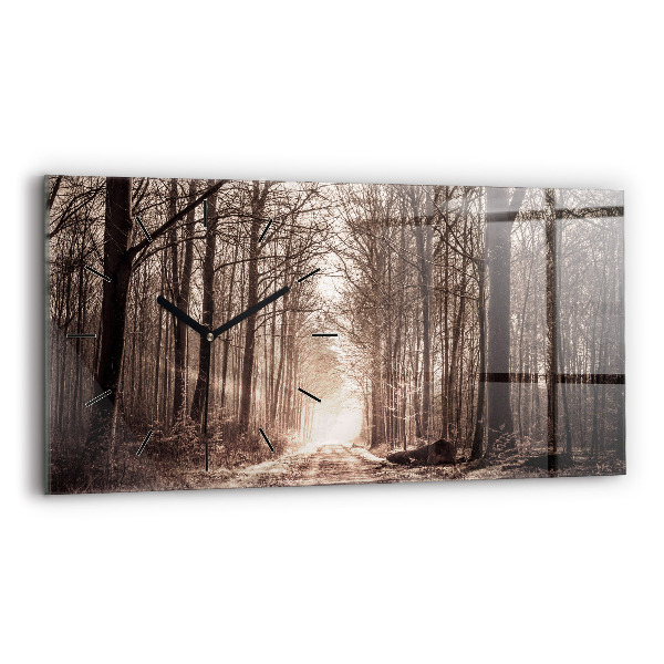 Horizontal wall clock Forest path in sepia