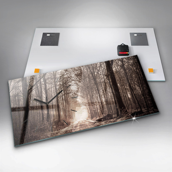 Horizontal wall clock Forest path in sepia