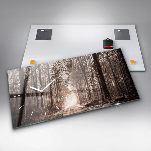 Horizontal wall clock Forest path in sepia