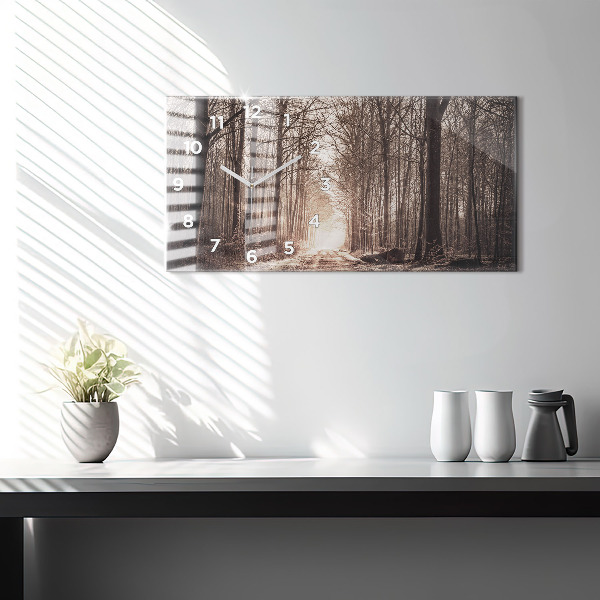 Horizontal wall clock Forest path in sepia