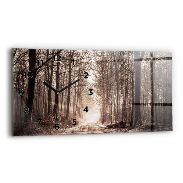 Horizontal wall clock Forest path in sepia