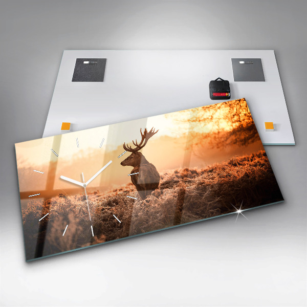 Horizontal wall clock Deer at sunrise