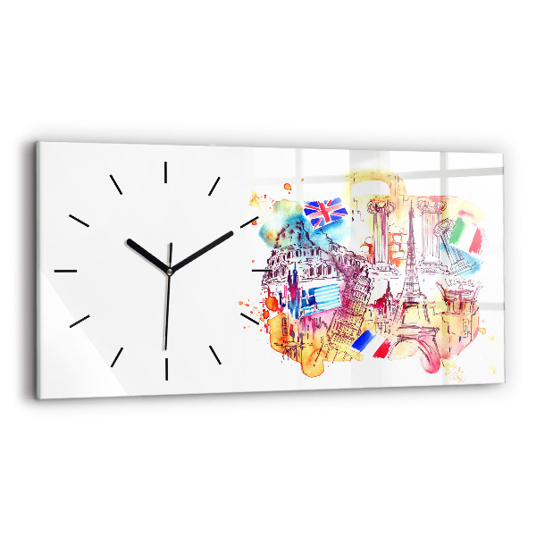 Horizontal wall clock Attractive countries in the world