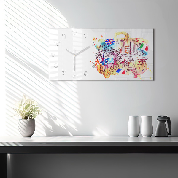 Horizontal wall clock Attractive countries in the world