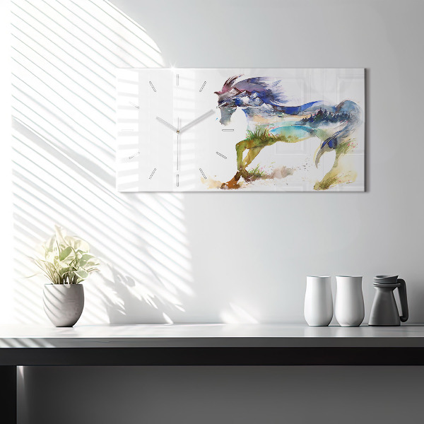 Horizontal wall clock Painted Mountains and Horse