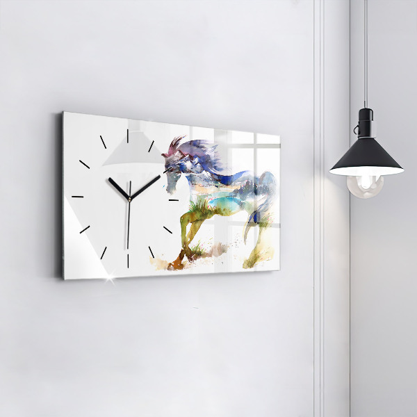 Horizontal wall clock Painted Mountains and Horse