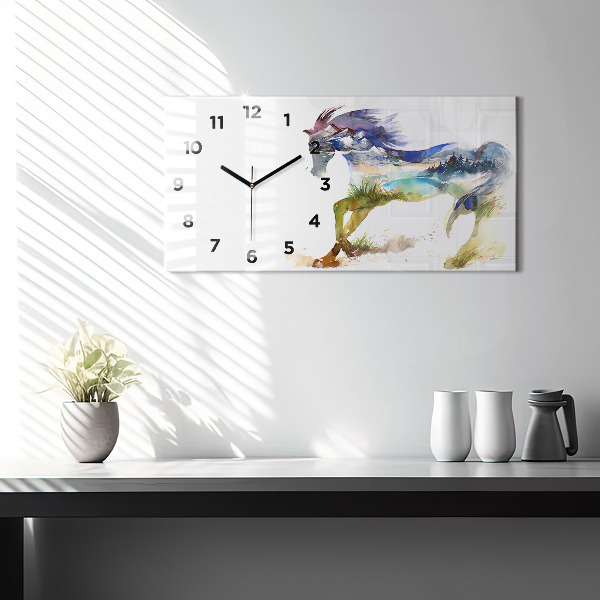Horizontal wall clock Painted Mountains and Horse