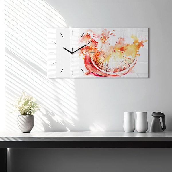 Horizontal wall clock Painted orange