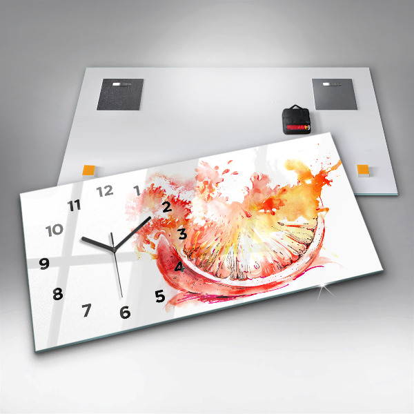 Horizontal wall clock Painted orange