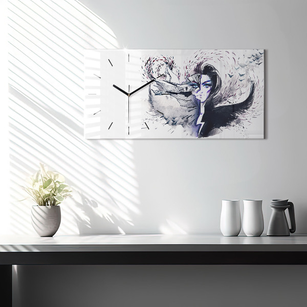Horizontal wall clock Illustration of a Woman