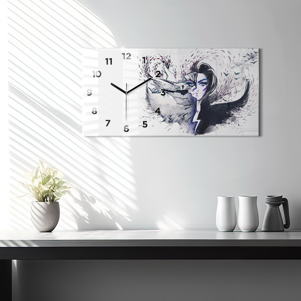 Horizontal wall clock Illustration of a Woman