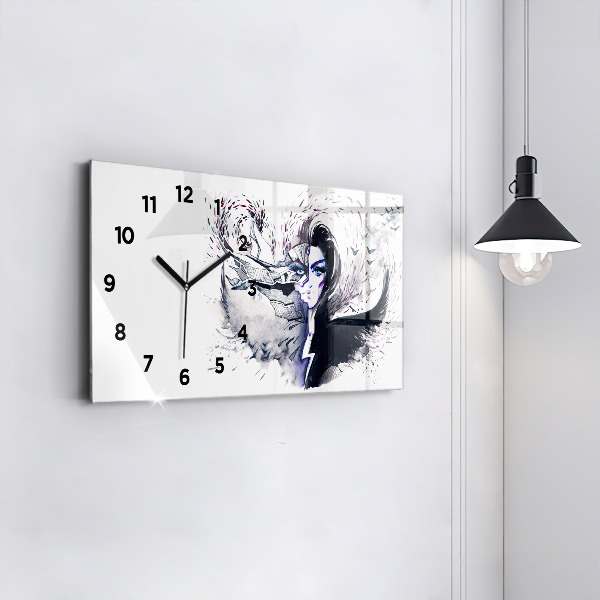 Horizontal wall clock Illustration of a Woman