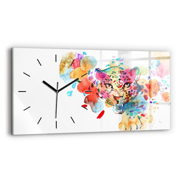 Horizontal wall clock Abstract wild cat