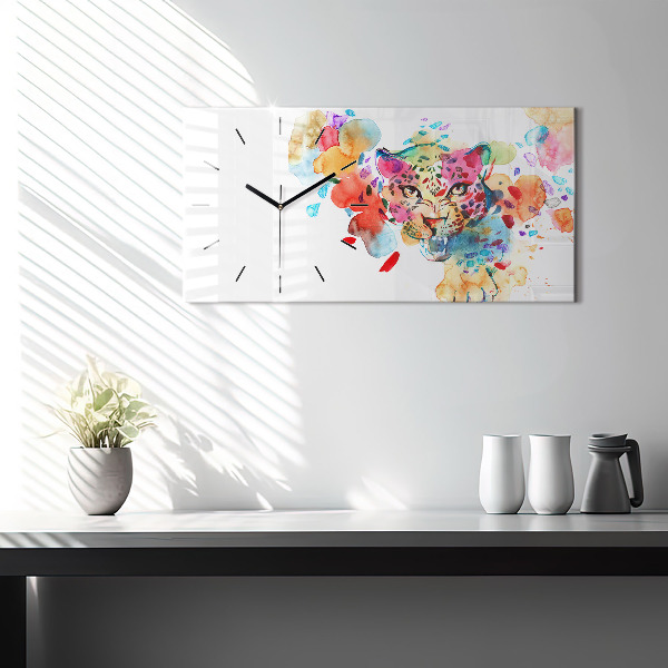 Horizontal wall clock Abstract wild cat
