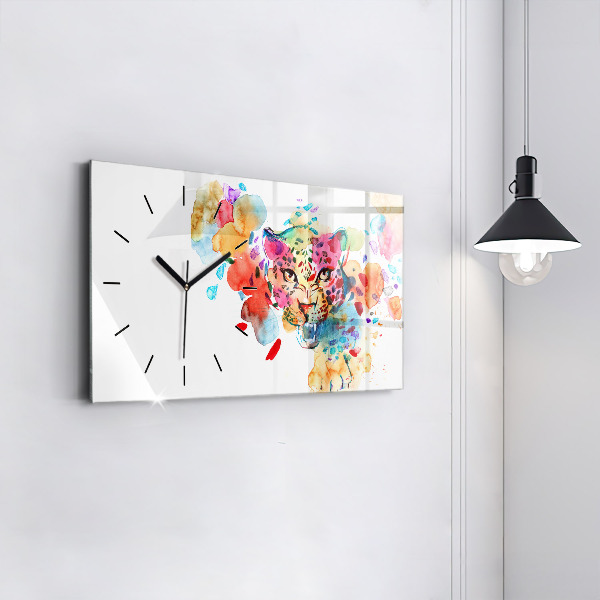 Horizontal wall clock Abstract wild cat