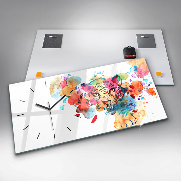 Horizontal wall clock Abstract wild cat