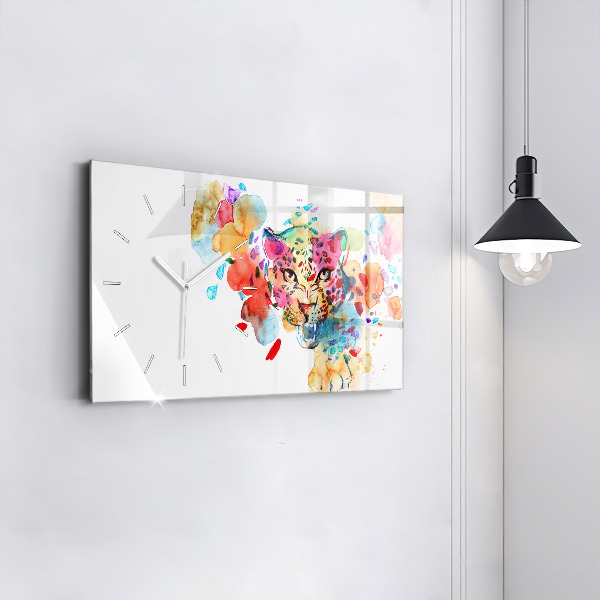 Horizontal wall clock Abstract wild cat