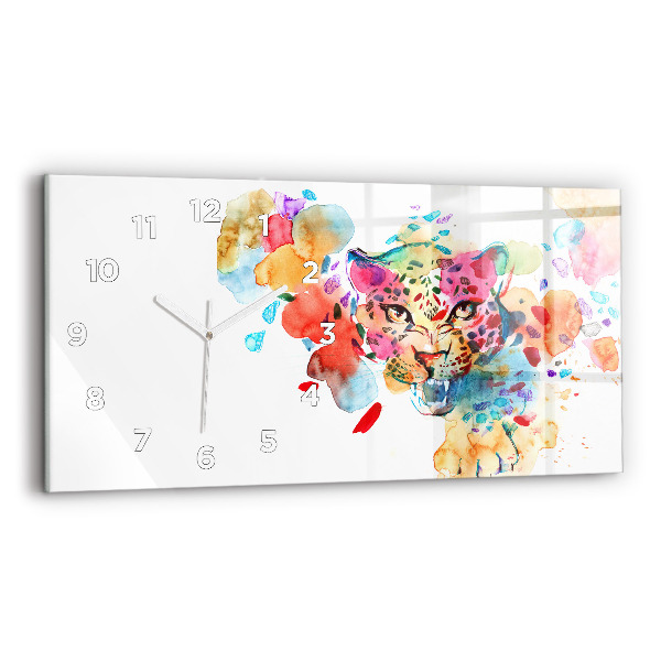 Horizontal wall clock Abstract wild cat