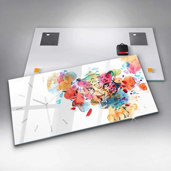 Horizontal wall clock Abstract wild cat