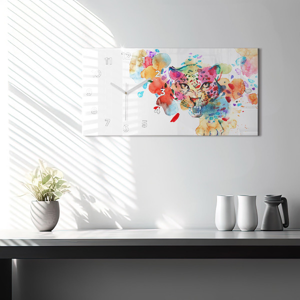 Horizontal wall clock Abstract wild cat