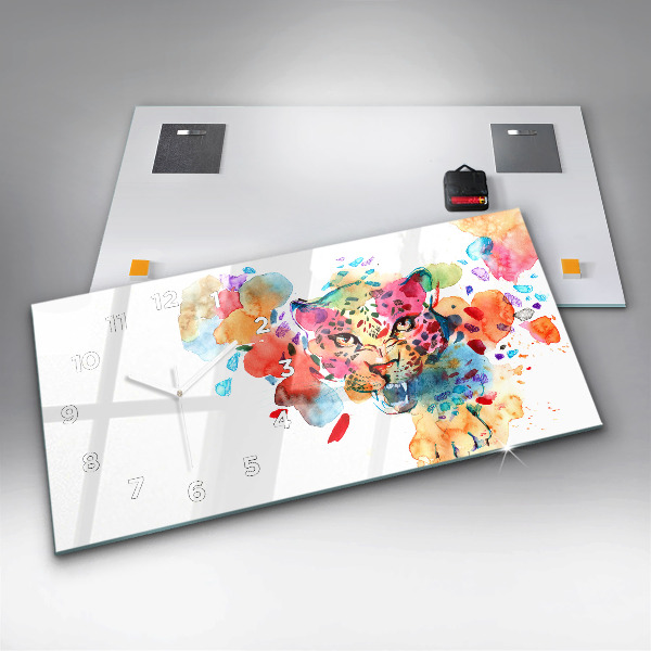 Horizontal wall clock Abstract wild cat