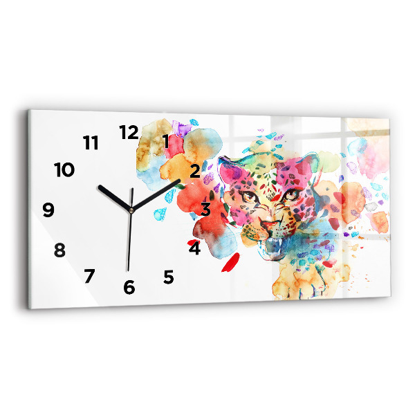 Horizontal wall clock Abstract wild cat
