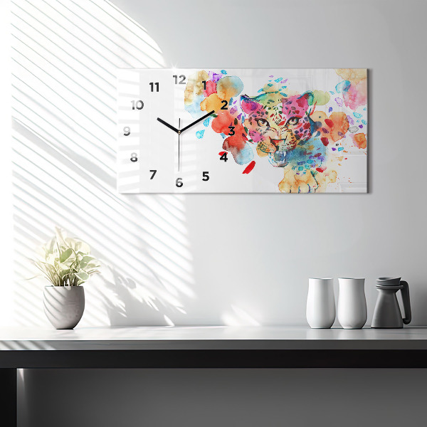 Horizontal wall clock Abstract wild cat