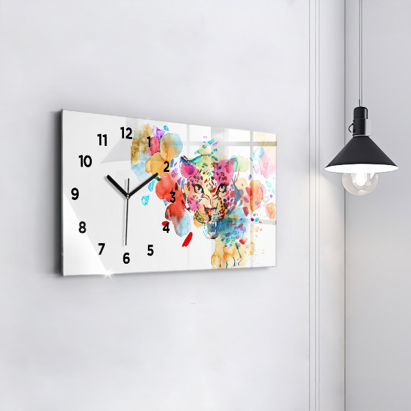 Horizontal wall clock Abstract wild cat